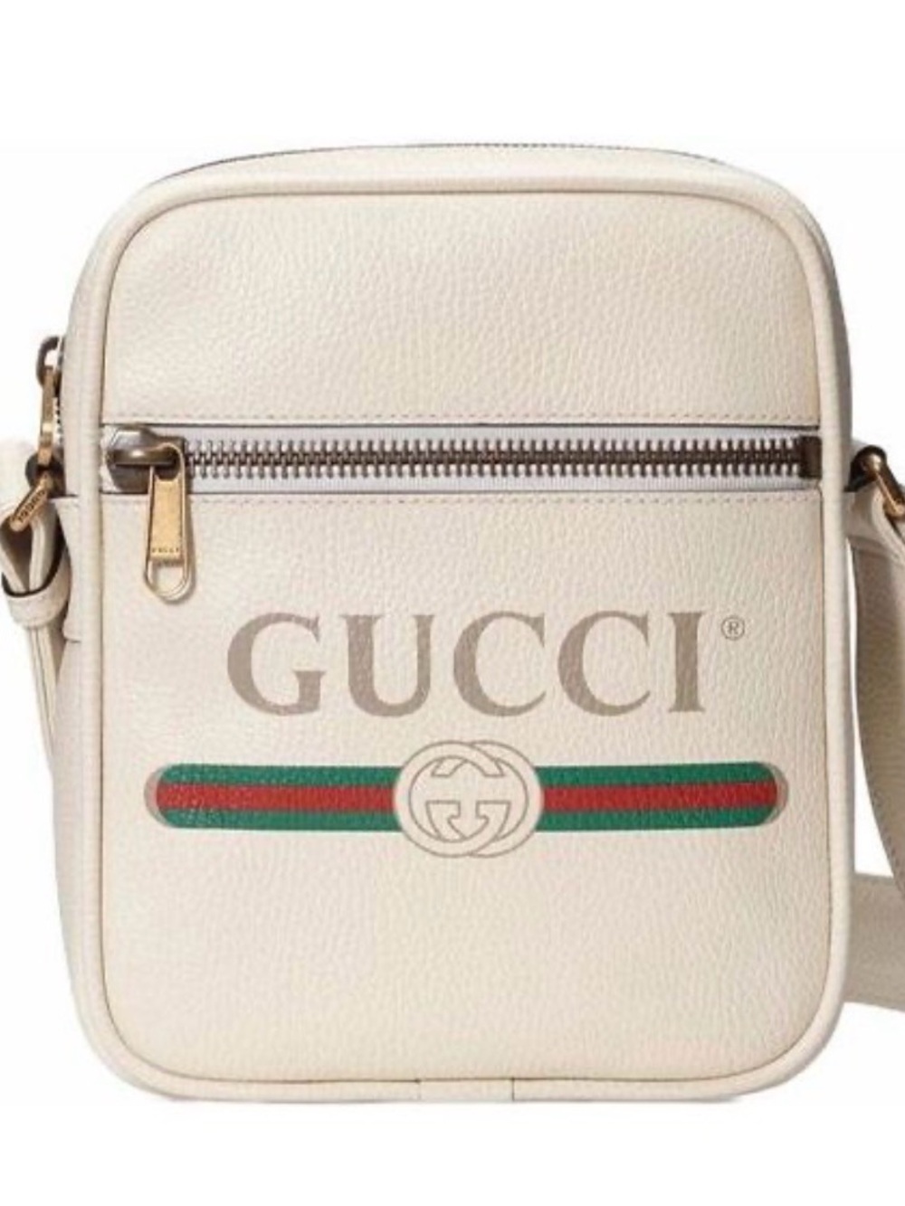 Gucci Cream Leather Messenger Bag with Green-Red Web